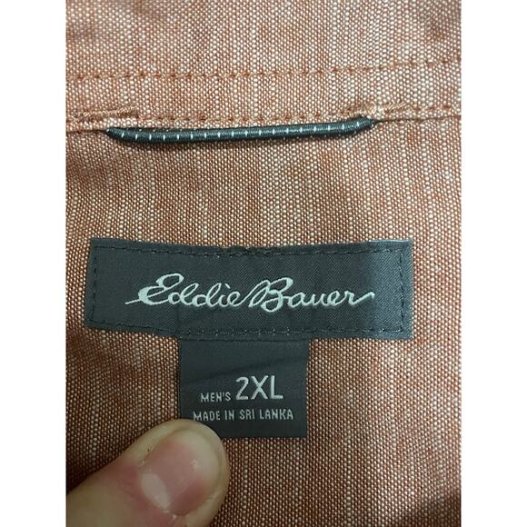 Eddie Bauer Mens 2XL Lightweight Red Short Sleeve Button Up ripstop hiking shirt - Picture 2 of 5